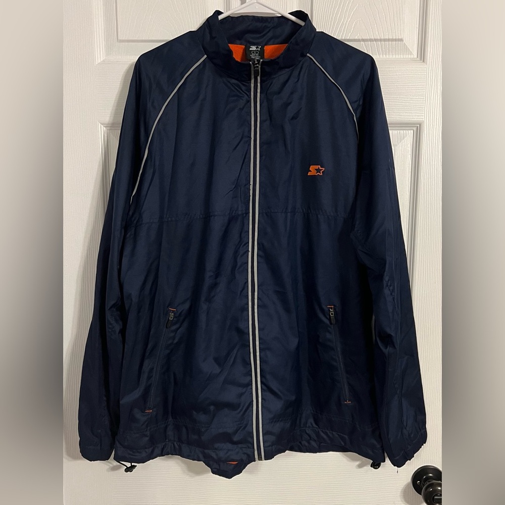Starter MENS L (42-44) Navy And Orange Wind Breaker Jacket With Pockets